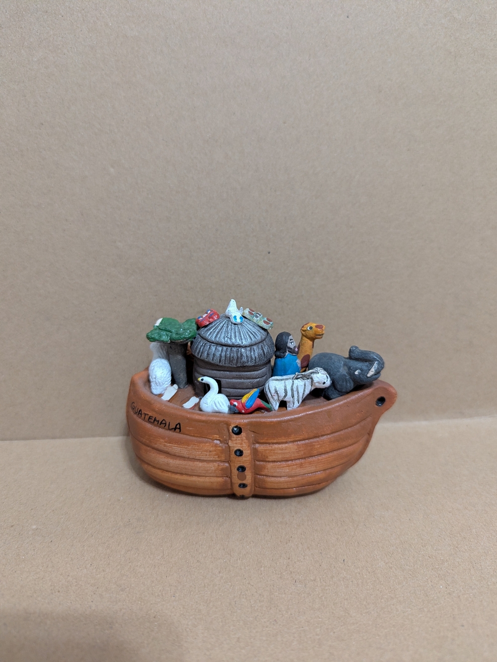 Noah's Ark Guatemalan Clay Folk Art Miniature Figurine Handcrafted Artisanal
